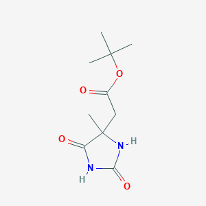 molecular formula C10H16N2O4 B8423600 Tert-butyl 2-(4-methyl-2,5-dioxoimidazolidin-4-yl)acetate 