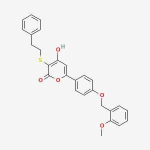 molecular formula C27H24O5S B8424248 4-Hydroxy-6-[4-[(2-methoxyphenyl)methoxy]phenyl]-3-phenethylsulfanyl-pyran-2-one 