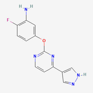 molecular formula C13H10FN5O B8424412 5-(4-(1H-pyrazol-4-yl)pyrimidin-2-yloxy)-2-fluorobenzenamine 