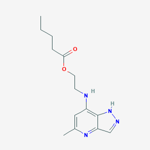 molecular formula C14H20N4O2 B8424548 7-(2-Pentanoyloxyethylamino)-5-methyl-1H-pyrazolo[4,3-b]pyridine 