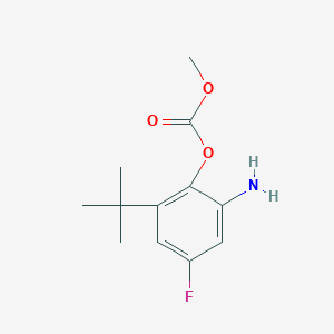 molecular formula C12H16FNO3 B8425339 2-Tert-butyl-4-fluoro-6-aminophenyl methyl carbonate 