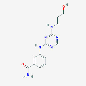 molecular formula C14H18N6O2 B8425644 3-(4-(3-hydroxypropylamino)-1,3,5-triazin-2-ylamino)-N-methylbenzamide 