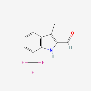 molecular formula C11H8F3NO B8426004 3-Methyl-7-(trifluoromethyl)-1H-indole-2-carbaldehyde 