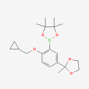 molecular formula C20H29BO5 B8426042 2-[2-(Cyclopropylmethoxy)-5-(2-methyl-1,3-dioxolan-2-yl)phenyl]-4,4,5,5-tetramethyl-1,3,2-dioxaborolane 