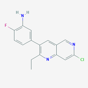 molecular formula C16H13ClFN3 B8426370 5-(7-Chloro-2-ethyl-1,6-naphthyridin-3-yl)-2-fluoroaniline 
