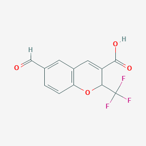 molecular formula C12H7F3O4 B8426681 6-formyl-2-trifluoromethyl-2H-chromene-3-carboxylic acid 