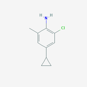 molecular formula C10H12ClN B8426706 2-Chloro-4-cyclopropyl-6-methylbenzenamine 