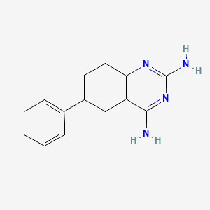 molecular formula C14H16N4 B8427239 6-Phenyl-5,6,7,8-tetrahydroquinazoline-2,4-diamine 