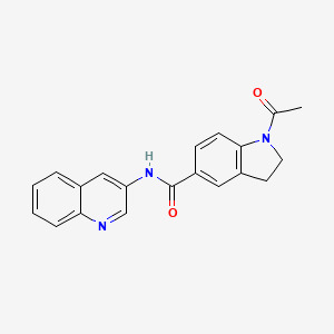 molecular formula C20H17N3O2 B8428100 1-Acetyl-2,3-dihydro-1H-indole-5-carboxylic acid quinolin-3-ylamide 