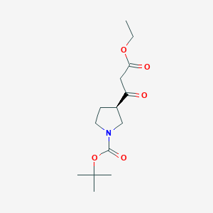 molecular formula C14H23NO5 B8428200 (R)-3-(2-ethoxycarbonyl-acetyl)-pyrrolidine-1-carboxylic acid tert-butyl ester 