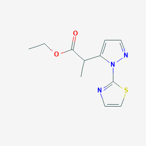 molecular formula C11H13N3O2S B8428471 2-(2-thiazol-2-yl-2H-pyrazol-3-yl)-propionic acid ethyl ester 