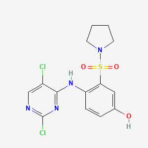 molecular formula C14H14Cl2N4O3S B8428599 4-((2,5-Dichloropyrimidin-4-yl)amino)-3-(pyrrolidin-1-ylsulfonyl)phenol 