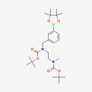 molecular formula C26H43BN2O6 B8428754 tert-Butyl (2-((tert-butoxycarbonyl)(methyl)amino)ethyl)(3-(4,4,5,5-tetramethyl-1,3,2-dioxaborolan-2-yl)benzyl)carbamate 