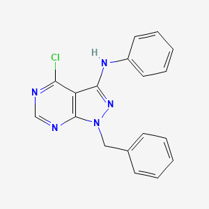 molecular formula C18H14ClN5 B8428893 1-Benzyl-4-chloro-3-phenylamino-pyrazolo[3,4-d]pyrimidine 