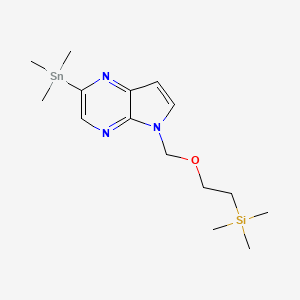 molecular formula C15H27N3OSiSn B8429310 5-(2-trimethylsilanyl-ethoxymethyl)-2-trimethylstannanyl-5H-pyrrolo[2,3-b]pyrazine 