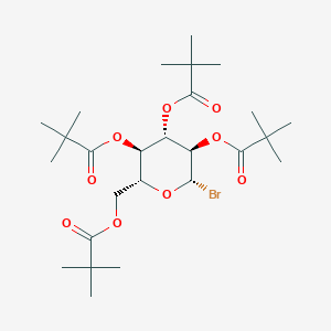 molecular formula C26H43BrO9 B8429459 (2S,3R,4S,5R,6R)-2-Bromo-6-((pivaloyloxy)methyl)tetrahydro-2H-pyran-3,4,5-triyl tris(2,2-dimethylpropanoate) 