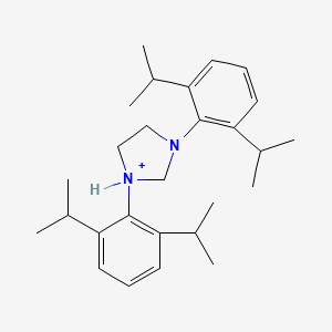 molecular formula C27H41N2+ B8429545 1,3-bis(2,6-diisopropylphenyl)imidazolidin-1-ium;1,3-Bis(2,6-diisopropylphenyl)-4,5-dihydro-1H-imidazol-3-ium chloride 