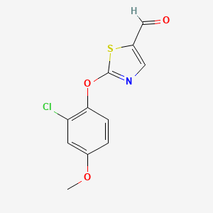 molecular formula C11H8ClNO3S B8429574 2-(2-Chloro-4-methoxyphenoxy)-1,3-thiazole-5-carbaldehyde 