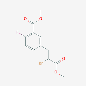 molecular formula C12H12BrFO4 B8429636 Methyl 2-bromo-3-(3-methoxycarbonyl-4-fluorophenyl)propionate 