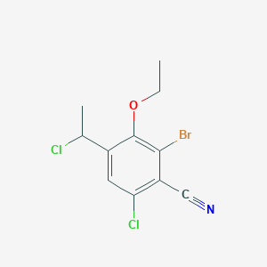 molecular formula C11H10BrCl2NO B8430128 2-Bromo-6-chloro-4-(1-chloroethyl)-3-ethoxybenzonitrile 