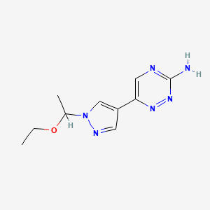 molecular formula C10H14N6O B8430134 6-[1-(1-Ethoxyethyl)-1H-pyrazol-4-yl]-1,2,4-triazin-3-amine 
