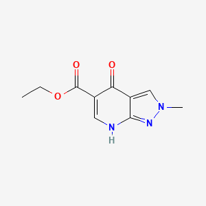 molecular formula C10H11N3O3 B8430369 4-hydroxy-2-methyl-2H-pyrazolo[3,4-b]pyridine-5-carboxylic acid, ethyl ester 