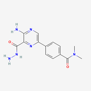 molecular formula C14H16N6O2 B8430920 4-(5-amino-6-(hydrazinecarbonyl)pyrazin-2-yl)-N,N-dimethylbenzamide 