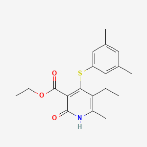 molecular formula C19H23NO3S B8431008 3-Pyridinecarboxylic acid, 4-((3,5-dimethylphenyl)thio)-5-ethyl-1,2-dihydro-6-methyl-2-oxo-, ethyl ester CAS No. 172469-91-9