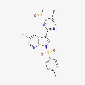 molecular formula C19H14F2N4O3S2 B8431018 5-Fluoro-3-(5-fluoro-4-methylsulfinyl-pyrimidin-2-yl)-1-(p-tolylsulfonyl)-pyrrolo[2,3-b]pyridine CAS No. 1259279-58-7