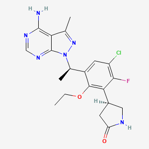 molecular formula C20H22ClFN6O2 B8431122 (S)-4-(3-((R)-1-(4-amino-3-methyl-1H-pyrazolo[3,4-d]pyrimidin-1-yl)ethyl)-5-chloro-2-ethoxy-6-fluorophenyl)pyrrolidin-2-one 