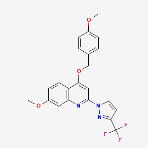 molecular formula C23H20F3N3O3 B8431280 7-methoxy-4-(4-methoxy-benzyloxy)-8-methyl-2-(3-trifluoromethyl-1H-pyrazol-1-yl)-quinoline 