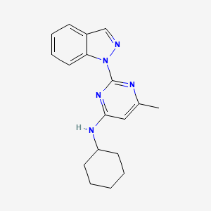 molecular formula C18H21N5 B8431321 Cyclohexyl-(2-indazol-1-yl-6-methyl-pyrimidin-4-yl)-amine 