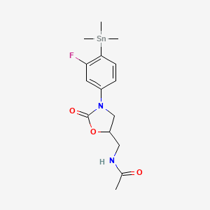 molecular formula C15H21FN2O3Sn B8431609 3-[3-Fluoro-4-(trimethylstannyl)phenyl]-5-(acetamidomethyl)-1,3-oxazolidin-2-one 