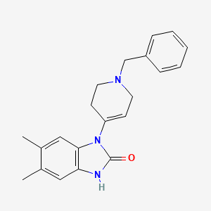 molecular formula C21H23N3O B8432017 5,6-Dimethyl-1-[1-(phenylmethyl)-1,2,3,6-tetrahydro-4-pyridinyl]-1,3-dihydro-2H-benzimidazol-2-one 