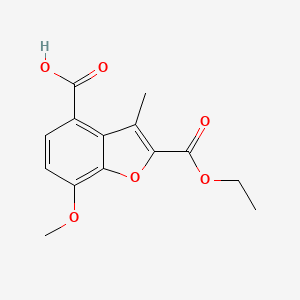 molecular formula C14H14O6 B8432072 2-Ethoxycarbonyl-7-methoxy-3-methylbenzo[b]furan-4-carboxylic acid 