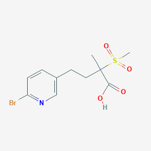 molecular formula C11H14BrNO4S B8432447 4-(6-Bromopyridin-3-yl)-2-methyl-2-(methylsulfonyl)butanoic acid 