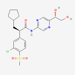 molecular formula C21H26ClN3O5S B8432580 Benzeneacetamide, 3-chloro-alpha-(cyclopentylmethyl)-N-(5-((1S)-1,2-dihydroxyethyl)-2-pyrazinyl)-4-(methylsulfonyl)-, (alphaR)- CAS No. 710321-76-9