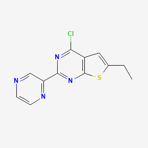 molecular formula C12H9ClN4S B8432834 4-Chloro-2-(pyrazin-2-yl)-6-ethyl-thieno-[2,3-d]-pyrimidine 