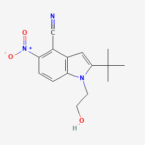 molecular formula C15H17N3O3 B8433248 2-tert-butyl-1-(2-hydroxyethyl)-5-nitro-1H-indole-4-carbonitrile 