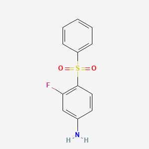 molecular formula C12H10FNO2S B8433927 3-Fluoro-4-(phenyl sulfonyl)benzeneamine 