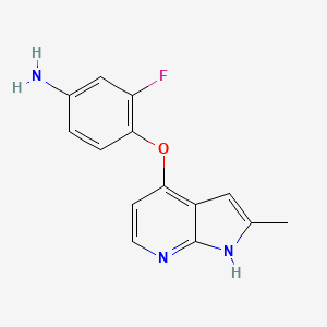molecular formula C14H12FN3O B8434322 3-Fluoro-4-(2-methyl-1H-pyrrolo[2,3-b]pyridin-4-yloxy)benzenamine 