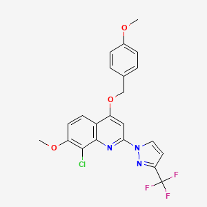 molecular formula C22H17ClF3N3O3 B8434360 8-chloro-7-methoxy-4-(4-methoxy-benzyloxy)-2-(3-trifluoromethyl-1H-pyrazol-1-yl)-quinoline 