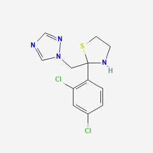 molecular formula C12H12Cl2N4S B8434992 1-{[2-(2,4-Dichlorophenyl)-1,3-thiazolidin-2-yl]methyl}-1H-1,2,4-triazole CAS No. 89081-52-7