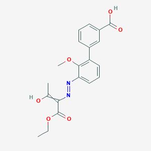 molecular formula C20H20N2O6 B8434994 (Z)-3'-(2-(1-ethoxy-1,3-dioxobutan-2-ylidene)hydrazinyl)-2'-methoxy-[1,1'-biphenyl]-3-carboxylic acid 