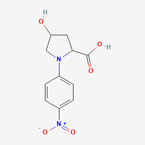 molecular formula C11H12N2O5 B8436681 4-Hydroxy-1-(4-nitrophenyl)pyrrolidine-2-carboxylic acid 