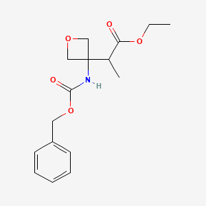 molecular formula C16H21NO5 B8436693 Ethyl 2-(3-{[(benzyloxy)carbonyl]amino}oxetan-3-yl)propanoate 