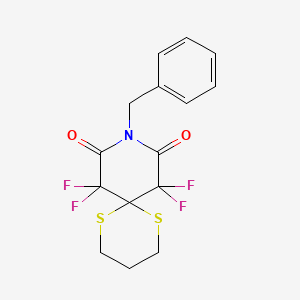 molecular formula C15H13F4NO2S2 B8436720 9-Benzyl-7,7,11,11-tetrafluoro-1,5-dithia-9-azaspiro[5.5]undecane-8,10-dione 
