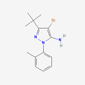 molecular formula C14H18BrN3 B8438399 4-bromo-3-tert-butyl-1-(2-methylphenyl)-1H-pyrazol-5-amine 