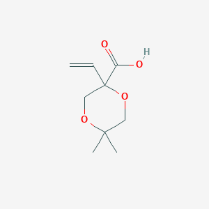 molecular formula C9H14O4 B8438458 5,5-Dimethyl-2-vinyl-[1,4]dioxane-2-carboxylic acid 