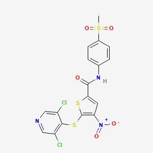 molecular formula C17H11Cl2N3O5S3 B8438569 5-((3,5-dichloropyridin-4-yl)thio)-N-(4-(methylsulfonyl)phenyl)-4-nitrothiophene-2-carboxamide 